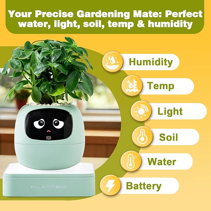 Plantsio AI Smart Pot for Plants with App Control, Self-Watering, Visual Display & 80ml Reservoir, Digital Plant Pot Supports 100+ Plants, Pomodoro Timer, Clock & Calendar,Desk & Office Planter-Green