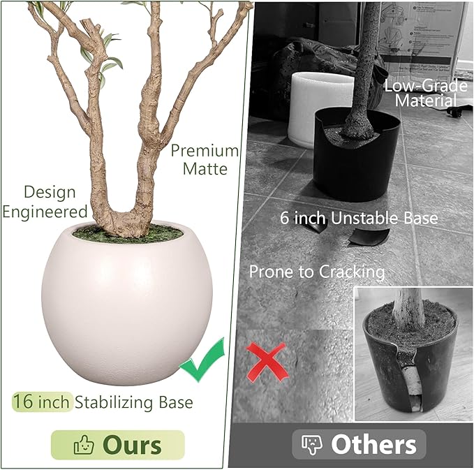 Olive Tree Artificial Indoor, 8FT Tall Faux Olive Tree with 16in Round White Planter, Artificial Plants with Natural Wood Trunk and Lifelike Fruits for Home Office Decor