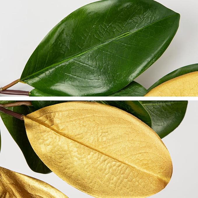 Christmas Gold Leaf Holiday Teardrop Swag – 27" Artificial Magnolia Greenery Hanging Decoration – Elegant Front Door & Fireplace Décor for Christmas Thanksgiving