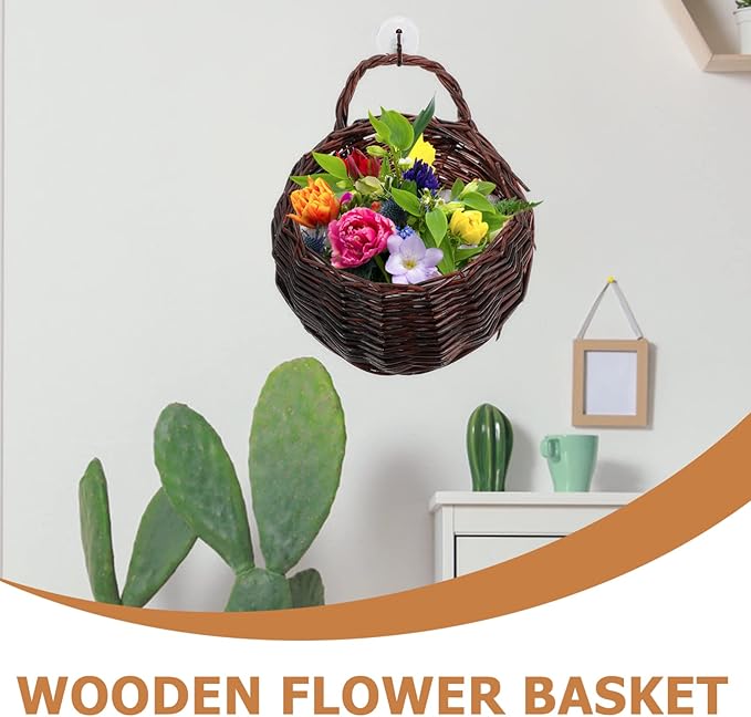DOITOOL Rattan Woven Hanging Basket: 2PCS Wicker Wall Planter Woven Hanging Storage Basket Wall Flower Holders Indoor Outdoor Bohemia Planter