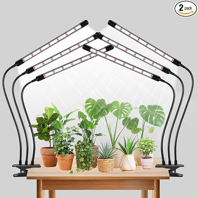 SDOVUERC Tri-Heads Grow Lights for Indoor Plants, Full Spectrum Plant Lights for Indoor Growing with Adjustable 360° Gooseneck, 6/12/18H Timer & Dimming for Seedlings(Pack 2)