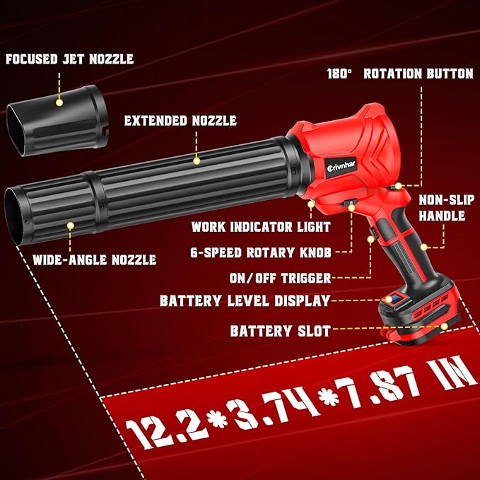 Cordless Leaf Blower Snow Blower for Milwaukee 18V, 160-MPH Handheld Mini Turbo Blowers with 180°Rotatable Head, 6-Speed, Power Display, Battery Powered Blower for Leaves/Snow/Dust(No Battery)