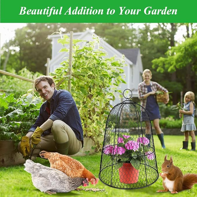 6 Pack Garden Chicken Wire Cloche,19" x 14" Large Plant Protector Cover for Keeping Squirrels,Rabbits,Bunny Chickens Bird Small Animals Out Garden Decoration Wire Plants Dome Metal Cloches-Black