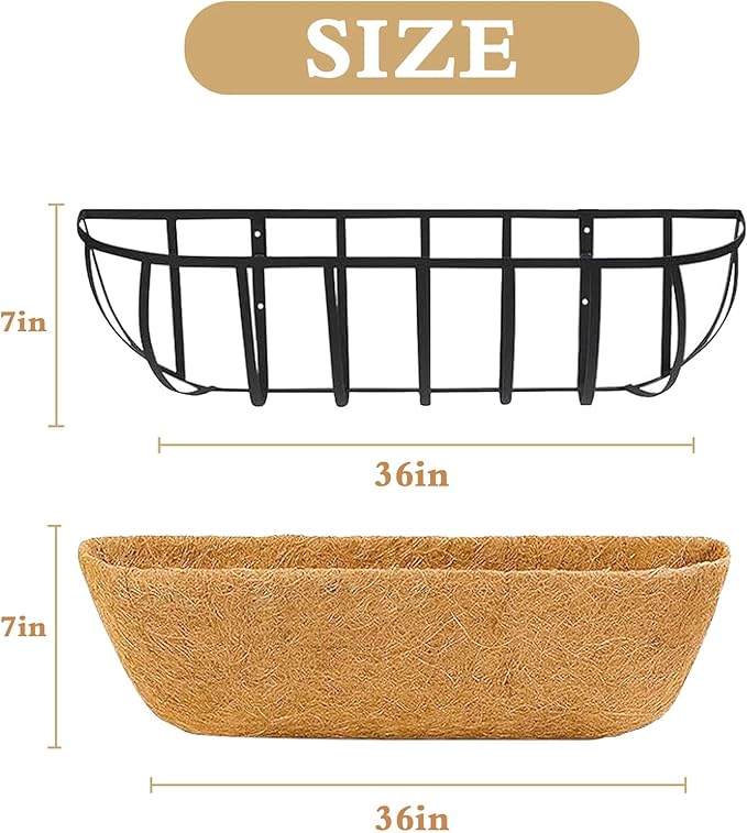 Window Box Railing Planter with Coco Liner 2 Pack 36 Inch Metal Hanging Flower Planter Deck Railing Planters Boxes for Balcony Outdoor Plants Fence Porch Patio