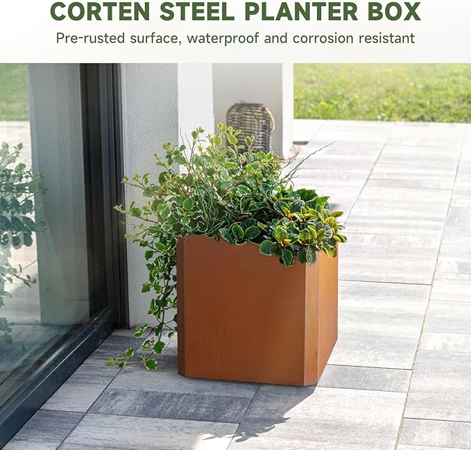 GJWCVL Corten Steel Planter Box-24"x24"x24"-Large Square Planter Matel -Outdoor Indoor- Heavy Duty Rustic Tall Planter Flower Pot Commercial Residential for Patio Porch Deck Home Backyard
