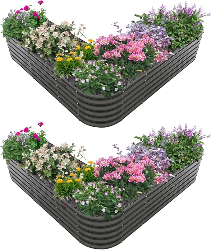 A ANLEOLIFE 2 Set Heart-Shaped Galvanized Raised Garden Beds Outdoor,81x81x18in Large Metal Planter Box for Planting Vegetables Flowers Herb, Anti-Rust & Easy-Setup, Quartz Grey