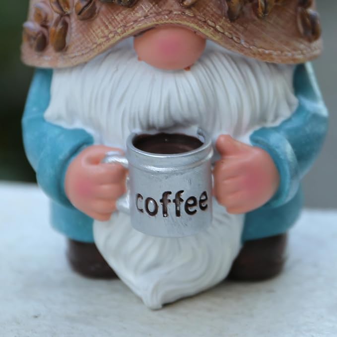 Coffee Gnome Playful and Fun Outdoor Decoration 6.5",Suitable for Garden, Balcony, Lawn Decoration, and Home Decoration, Fairy Garden.Garden Table Decor