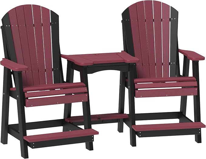 LuxCraft Poly Tete-a-Tete Patio Table and Counter Height Balcony Chairs with Umbrella Hole, Weatherproof Outdoor Patio Furniture Set for Outside - Amish Made in USA (Cherrywood & Black)