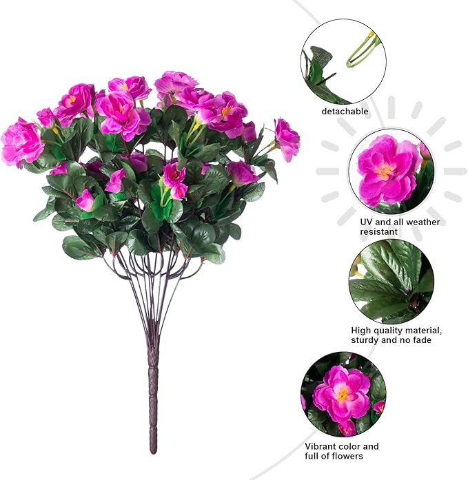 Ivydale Artificial Faux Flowers Plants for Outdoor Outside for Spring Decor,Fake Silk Colorful Camellia UV Resistant Look Real for Planter Pot Porch Patio Balcony Garden Yard Home, 3 Large Bundles
