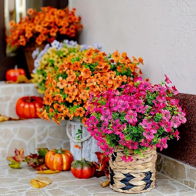 Artificial Flowers for Outdoors UV Resistant, Realistic Fake Silk Flowers Outside Weather Resistant Faux Plants for Window Box, Planters, Porch Decor-12 Bundles,Colorful