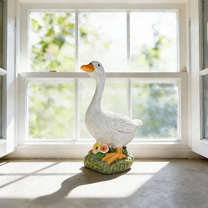 Garden Outdoor Decor Goose Flower Statue, 9.5 Inch Goose Figurines Garden Statues & Sculpture Decor for Patio, Porch and Lawn, Goose Memorial Stone