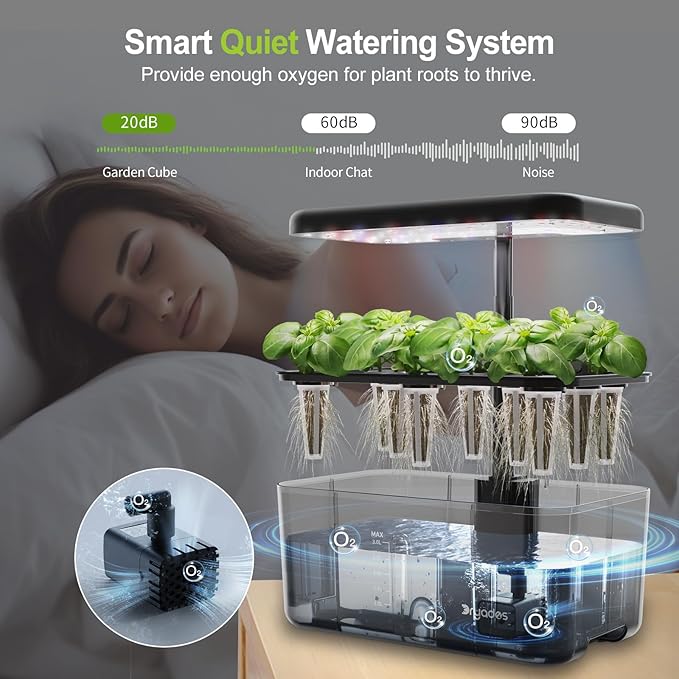 DRYADES 8-Pod Hydroponics Growing System Translucent Indoor Herb Garden with LED Grow Light Smart Quiet Pump Plant Germination Kit for Hydroponic Herbs, Vegetables, Lettuce Harvest on Countertop