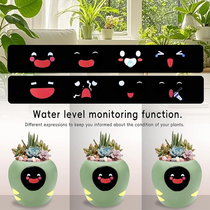 Odpaltoy Smart Plant Pot with Expression, AI Intelligent Flower Pot for Indoor Decoration, Smart Garden Pot with Water/Light/Temperature Sensors, Ivy AI Planter (Green（Big）)