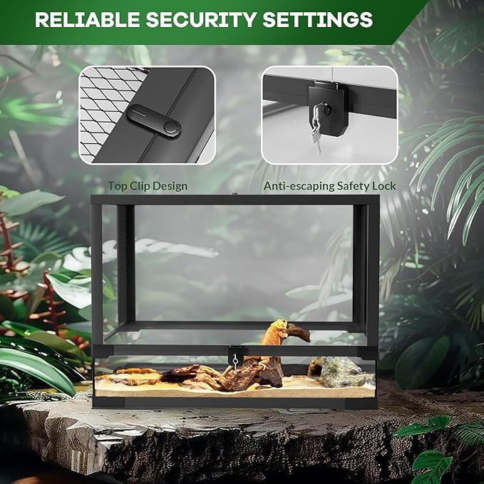 Garvee 34 gal Reptile Tall Glass Terrarium, 24 in x 18 in x 18 in Reptile Tank Double Hinge Door with Top Screen Ventilation, Easy Assembly