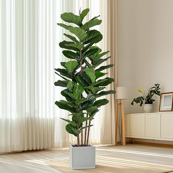 Yepdin Faux Fiddle Leaf Fig Tree 6 FT - Artificial Ficus Tree with Tall Artificial Plants Large 69 Fiddle Leaves - Lifelike Fake Trees for Home Decor Living Room Indoor Outdoor