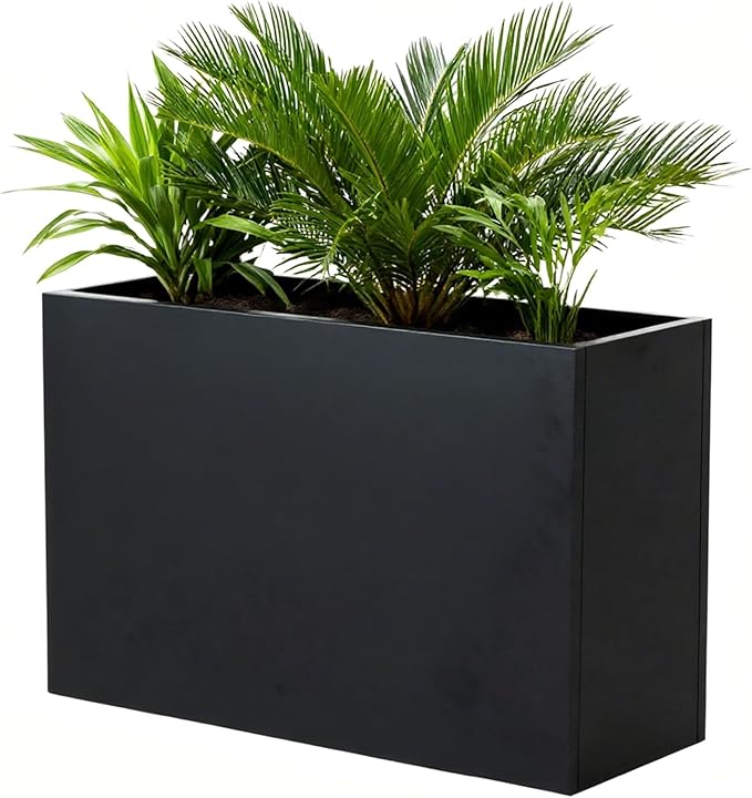 GZLVSOW Black Steel Metallic Heavy Planter 36" x 15" x 24" for Outdoor Plants Metal Rectangular Outdoor Planter Spliced Flower Box with Partitions for Outside,Indoor,Garden (Black, 36 * 15 * 24)