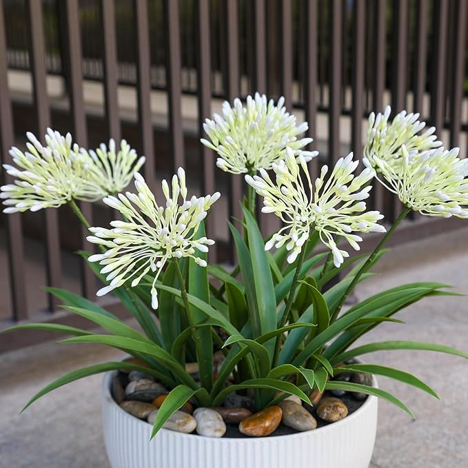 HIFORESTAR Outdoor Artificial Flowers for Porch 18.9 in Fake Plants 8 Bundles Plastic White Flower Large Faux Greenery for Outside Planter Yard Patio Decor