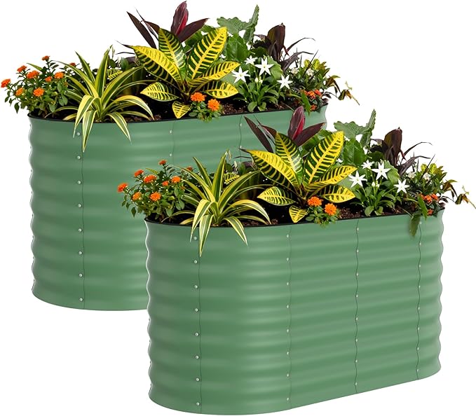 2 Pack Galvanized Raised Garden Beds - 4x2x2ft Planter Box for Vegetables, Flowers, Rust-Resistant Garden Box, Easy Assembly Raised Beds, Durable Planters for Outdoor Plants, Green