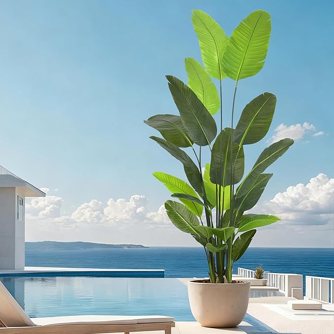 Bird of Paradise Plant Artificial 8FT - Tall Faux Plants Indoor with 24 Lifelike Leaves Trunks, 96" Large Fake Tropical Floor Plant for Home Office Living Room Bedroom Indoor Decor