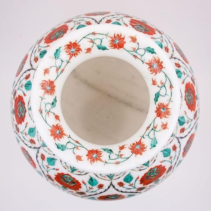 Carnelian Inlay Planter I Majestic Flower Vase I 10 Inches Luxury Marble Plant Pot I Malachite Stone Decorative Vase I Living Room Table Decor Plant Vase I Customized Flower Pot