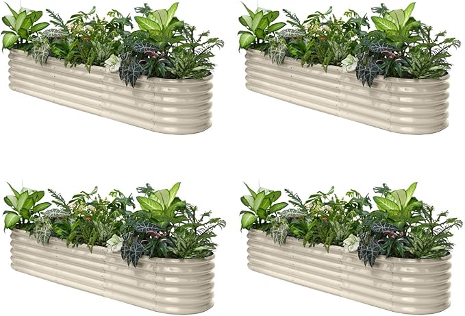 4-Pack Galvanized Raised Garden Bed 8x2x1.5 ft, 17" Tall Planter Boxes Outdoor, Zn-Al-Mg Metal Raised Beds for Gardening Herb Fruit Vegetable, Modular Flower Bed for Outdoor Plants-Sand Beige