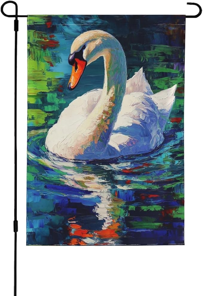 Swan Garden Flag 12x18 Inch Double Sided All-Weather Polyester Outdoor Flag For Patio Lawn Yard And Garden Welcome Decor