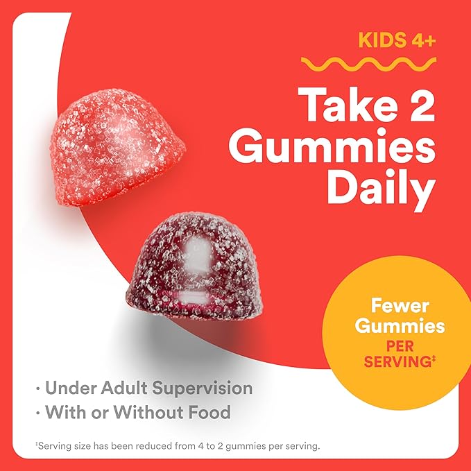 SmartyPants Kids Multivitamin Gummies - Improved Formula: Omega 3 (DHA/EPA), Vitamins D3, C, B12, B6, Vitamin A, K & Zinc, Gluten Free, Cherry Berry Punch Flavors, 60 Count (30 Day Supply)