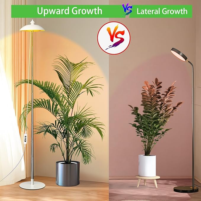 Quplavo LED Floor Grow Lights for Indoor Plants, Corner Stand Full Spectrum Plant Growing Lamp, 10 Dimmable Levels Auto 3/6/9/12H Timer Grow Light, Height Adjustable for Large Tall Plants