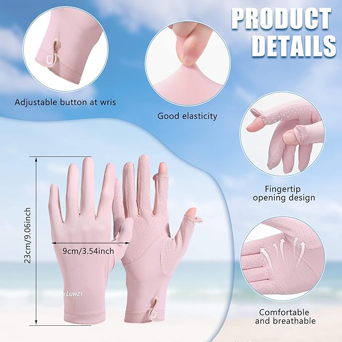 Loopeer 2 Packs Women Sun Protection Driving UV Gloves Full Finger Touchscreen Non Slip Breathable Summer Outdoor Gloves