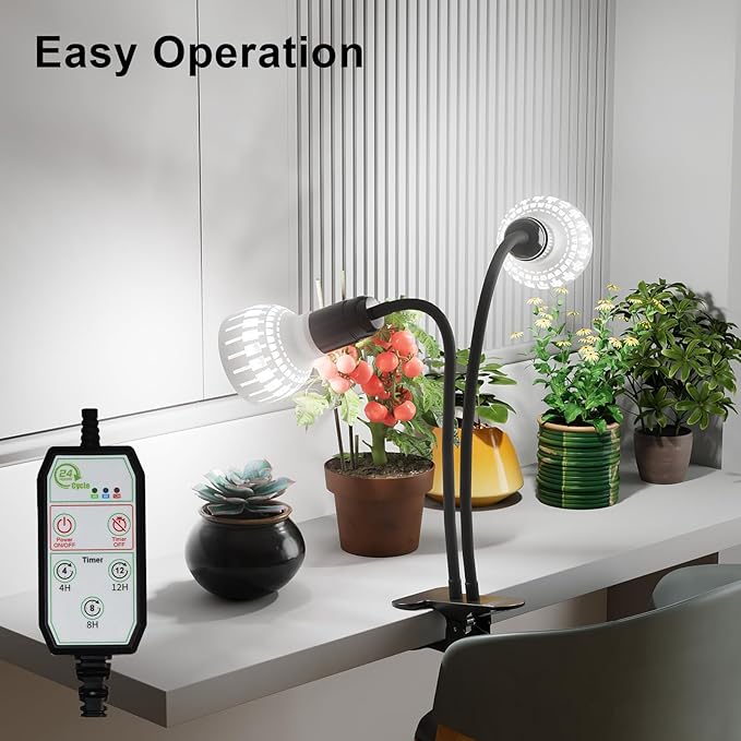 GooingTop Grow Light,24W (160Watts Equiv) 5000K White Full Spectrum LED Growing Lamp Clip on Desk for Indoor Plants,Bulbs Replaceable & Non-dimmable