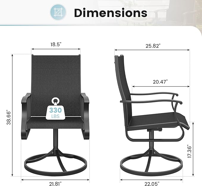 Patio Swivel Chairs Set of 6, Outdoor Dining Chairs with High Back, 360° Swivel Rocker Chair in All-Weather Textilene & Metal Frame for Garden, Porch, Backyard, Balcony(Black)
