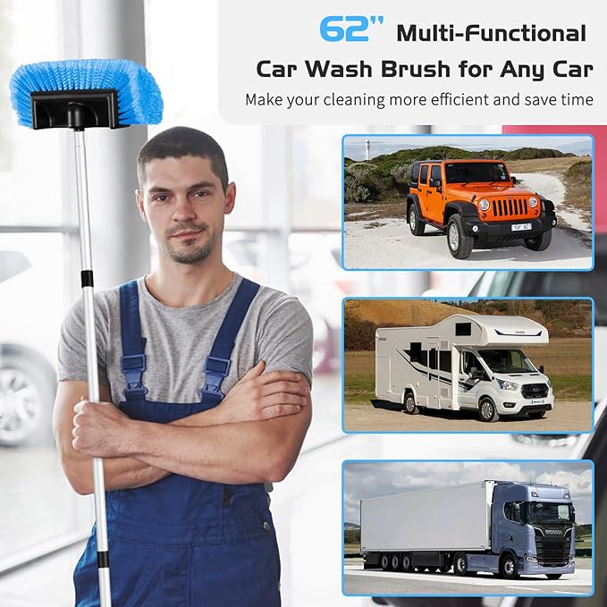 Ordenado 62" Car Wash Brush with Long Handle, Soft Bristle Car Cleaning Brush Supplies, Cars Brushes for Washing Exterior, Cars Washing Brushes Scratch-Free Wash Mop Kit, Universal for RV Truck SUV