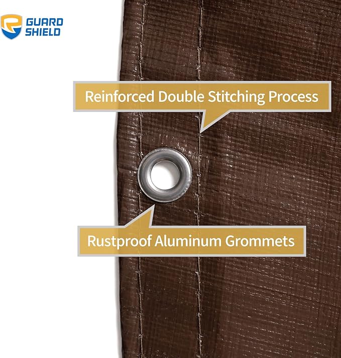 GUARD SHIELD Round Tarp 16 Feet Waterproof Heavy Duty Circle Tarps for Under Pool Brown/Silver Multi Purpose Circular Outdoor Cover