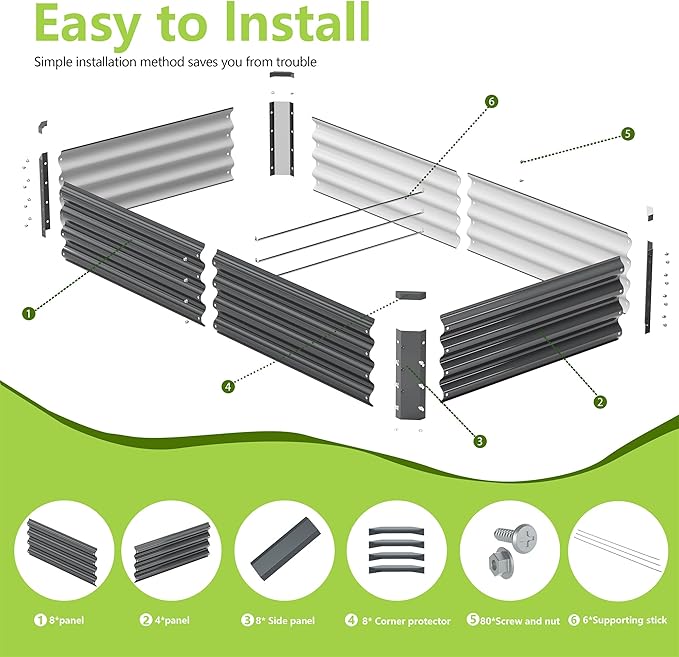 2PCS 6x3x1FT Galvanized Raised Garden Bed Kit, Galvanized Planter Raised Garden Boxes Outdoor, Large Metal Raised Garden Beds for Vegetables-Grey