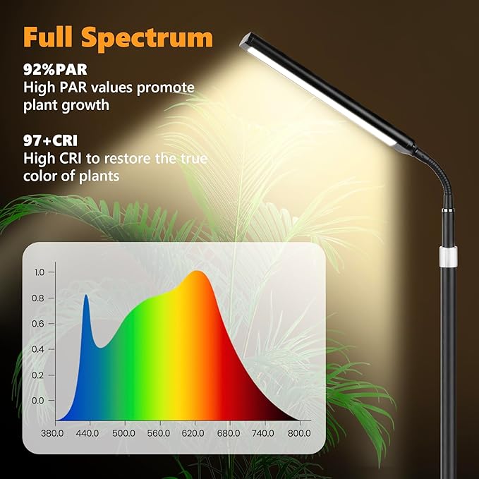 VSOKE Grow Light for Indoor Plants, Full Spectrum LED Grow Light with Stand, Auto On/Off Timer, Height Adjustable Floor Plant Lamp with Gooseneck, 10-Level Dimmable Light for Small Tall Houseplants