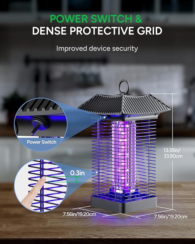 Buzbug LED Bug Zapper Indoor Outdoor, LED Bulbs Up to 50,000 Hours, 6.5ft Power Cord, High-Voltage, Sustainable Less Power, Mosquito Zapper, Fly Trap Mosquito Trap, Fly Killer Fly Zapper -MO005B