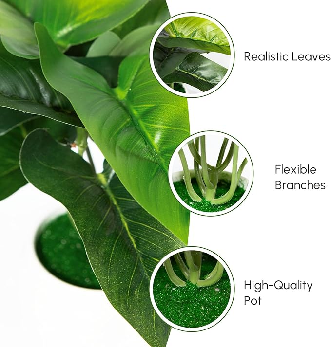 3Pcs 7" Small Artificial Plants in Ceramic Pots, Faux Potted Plants Indoor Small Green Leaf Tropical Fake Plant for Home Room Office Table Shelf Desk Decor