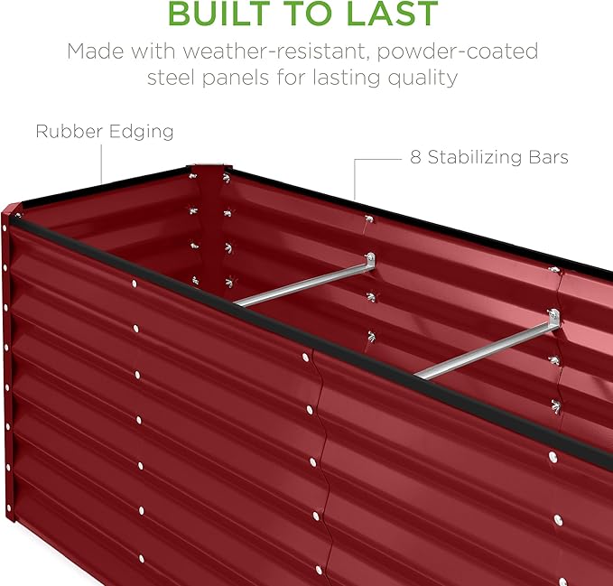 Best Choice Products 8x2x2ft Raised Outdoor Metal Garden Bed, Rectangular Planter Box for Herbs, Flowers, and Deep Root Vegetables w/ 240 Gallon Capacity - Royal Red