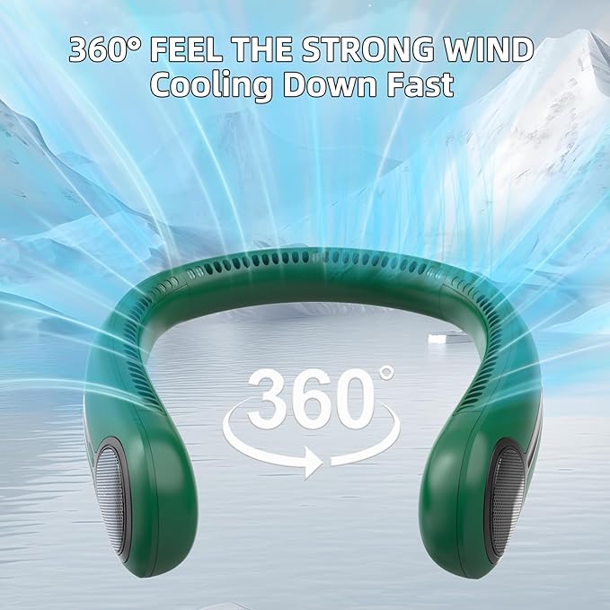 Kinhowly Portable Neck Fan,Hands Free Personal Wearable Bladeless Fan,6000mAh USB Rechargeable,360° Cooling,LED Display,4-Speeds,Birthday Gifts for Men Women Dad Mom,Valentines Day Gifts (Dark green)