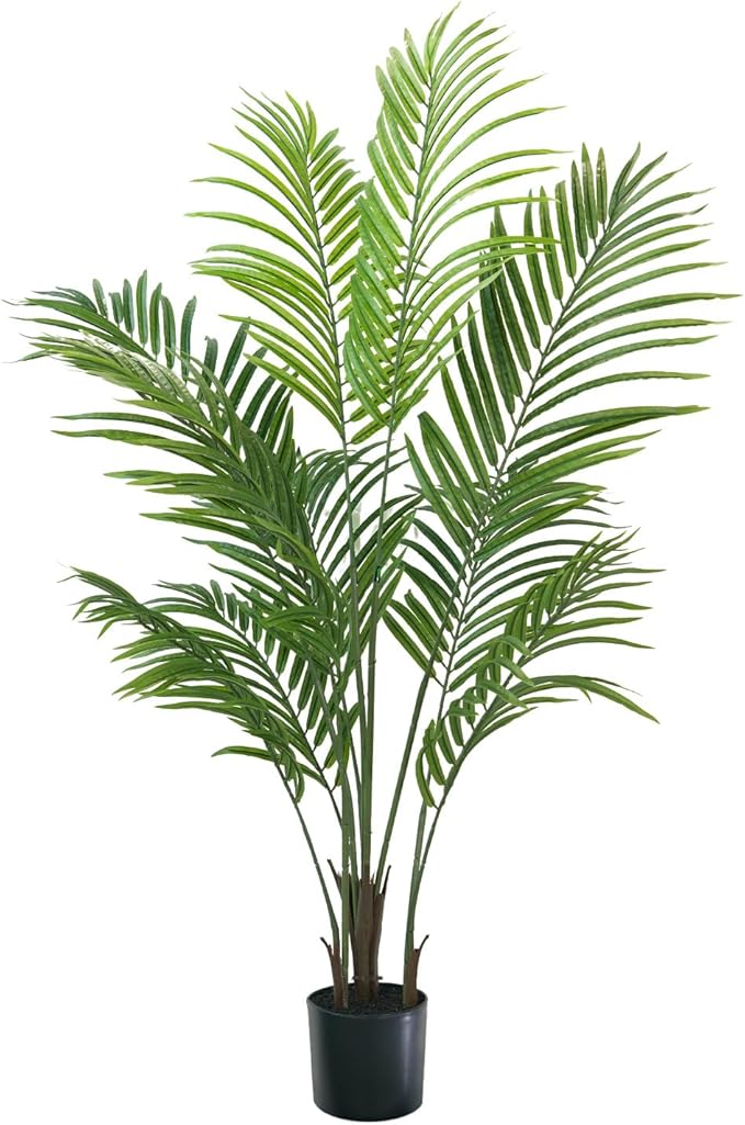 Artificial Palm Tree 4ft - Faux Tree Nearly Natural Indoor Outdoor, UV-Resistant Tall Artificial Plants, Standing Fake Plant Tree, Large Fakeplant for Home Office Living Room Decor