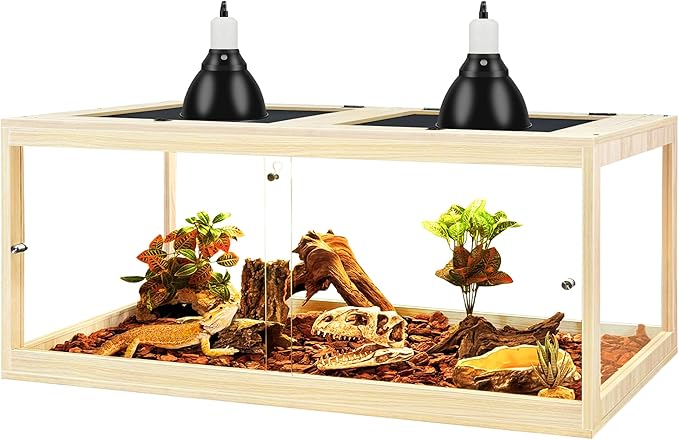 Prolee Tempered Glass Bearded Dragon Tank,Reptile Encloure and Snake Tank with Metal Mesh Roof Door,Locking Design Reptile Tank for Lizard,Gecko,Chameleon (Oak, 81 Gallon (48x20x20) Inch)