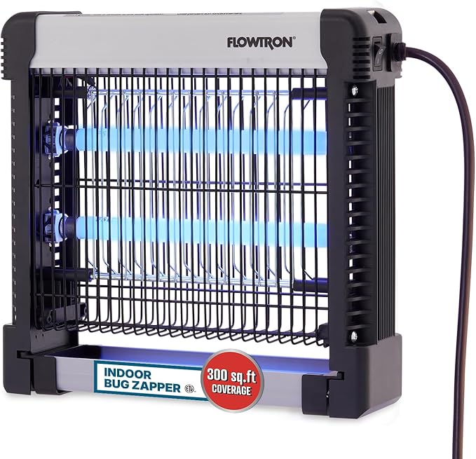 Flowtron Indoor Bug Zapper: 3000V Electric Insect Killer & Mosquito Trap - 300 Sq Ft Coverage - 12W Dual UV Light Fly Zapper for Kitchen, Bedroom, RV & Restaurant - Safe Gnat & Moth Killer