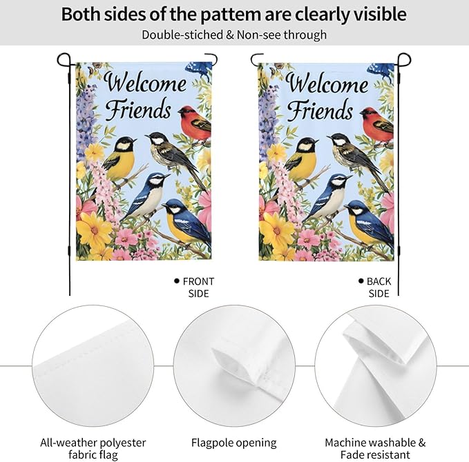 Friends Bird Garden Flag 12x18 Inch Double Sided All-Weather Polyester Outdoor Flag For Patio Lawn Yard And Garden Welcome Decor