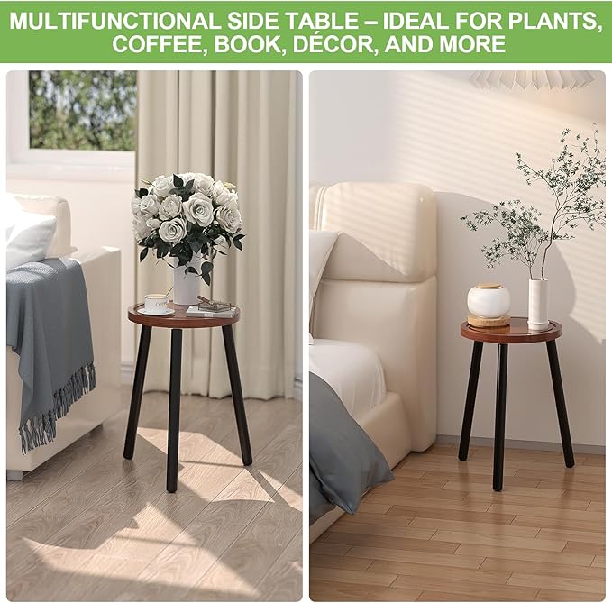 Vecxoty 2-Pack Wood Plant Stands Indoor, 16.7" Tall Plant Stand Outdoor Mid-Century Plant Stool, Single Plant Table Modern Small Round Side/End Table for Living Room, Balcony, Office(Brown)