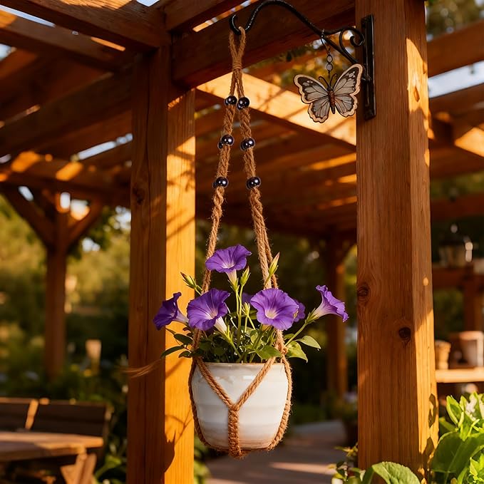 EJGIEGSO Macrame Plant Hanger, Up to 4-15 inch Pots, Wood Beads Cotton Hanging Planter Holder for Indoor Outdoor Boho Home Decor, 35 Inch, Set of 2 (Brown)