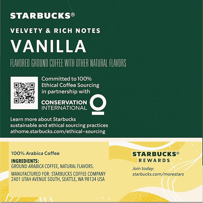 Starbucks Flavored Coffee K-Cup Pods, Vanilla Flavored Coffee, Made without Artificial Flavors, Keurig Genuine K-Cup Pods, 10 CT K-Cups/Box (Pack of 4 Boxes)