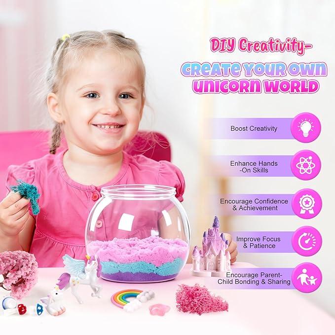EVERICH TOY Unicorn Terrarium Kit for Girls, Light-Up DIY Craft Kit with LED Night Light, Arts & Crafts Gift for Girls Ages 4–12, Creative Unicorn Toys for Birthday Christmas Stocking Stuffers