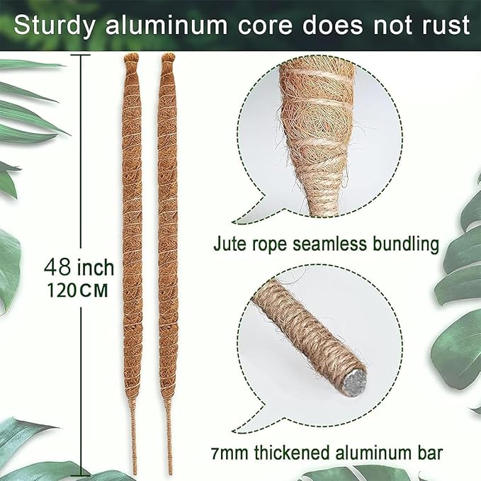 48 Inch Moss Pole, Bendable Moss Pole for Plants Monstera, Tall Moss Poles for Climbing Plants Indoor, Large Support, Garden Trellis Stick Stakes for Plants