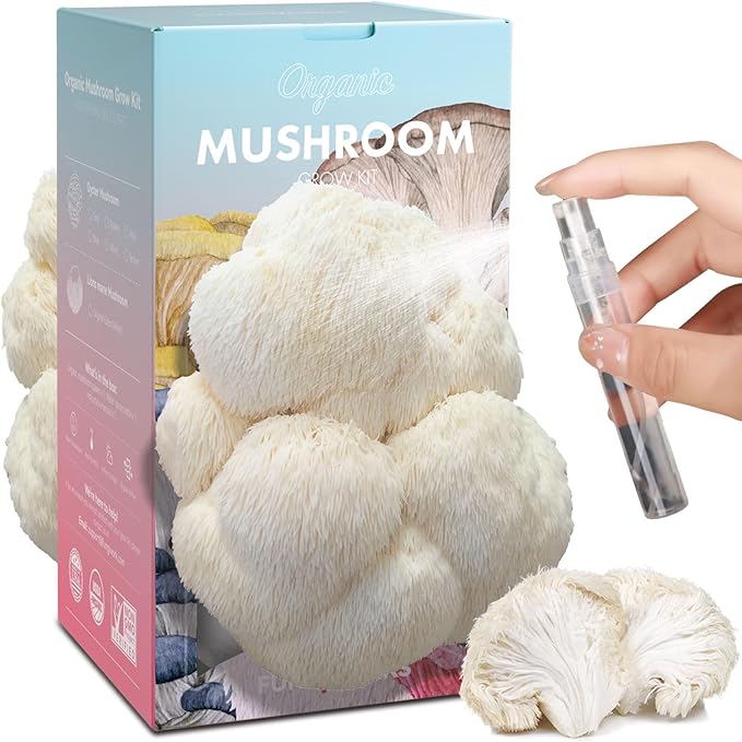 USA Organic 4lbs Lions Mane Mushroom Growing Kit, Double-Side Mushroom Grow Kit Indoor, Harvest Gourmet Mushrooms in 10 Days, Top Gardening Gift, Holiday Gift