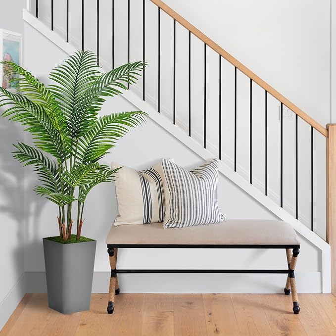 ASTIDY Artificial Palm Tree 5FT - Fake Tree with Gray Tall Planter - Faux Tropical Areca Floor Plant in Pot - Artificial Silk Plant for Home Office Living Room Decor Indoor